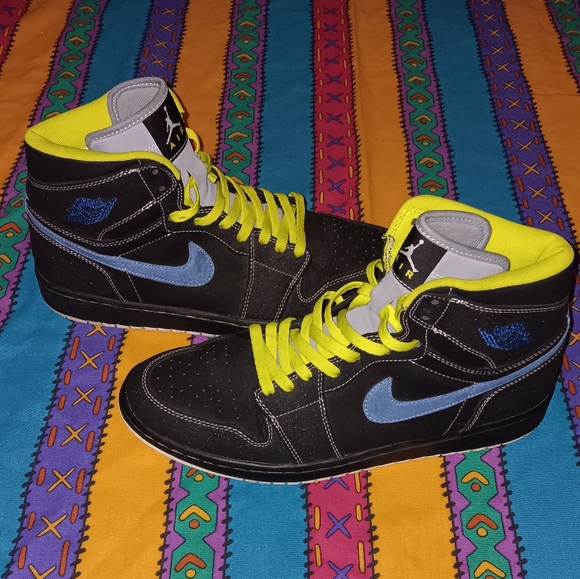 2010 Jordan 1 Cyber Black Blue Sapphire Retro High Shoes Vintage Nike - Picture 1 of 12